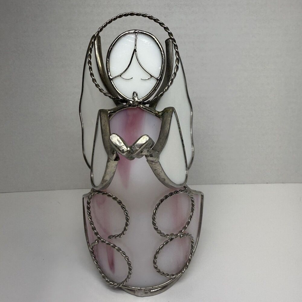 Stain Glass Holiday Singing Angel With Song Book Votive Tealight Candle Holder